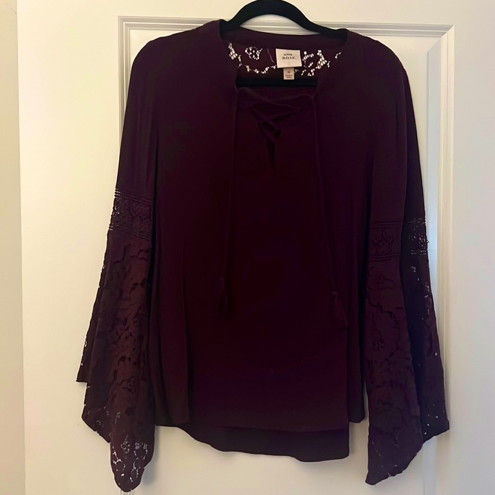 Knox Rose Purple Blouse with Flowing Embroidered Sleeves